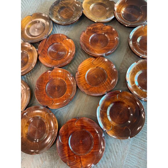 Vintage Japanese Handmade Wooden Lacquer Chataku Tea Cup Trays Coasters Set 15 - Picture 2 of 11